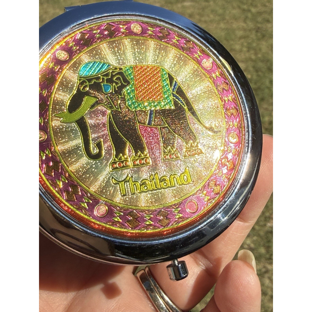 Thailand Elephant & Modern Design Double Sided Mirror Women's 3” Purse Compact - Picture 4 of 7